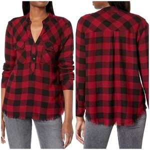 Rails Redding Plaid Shirt Medium Sanguine Black Red Long sleeves frayed linen